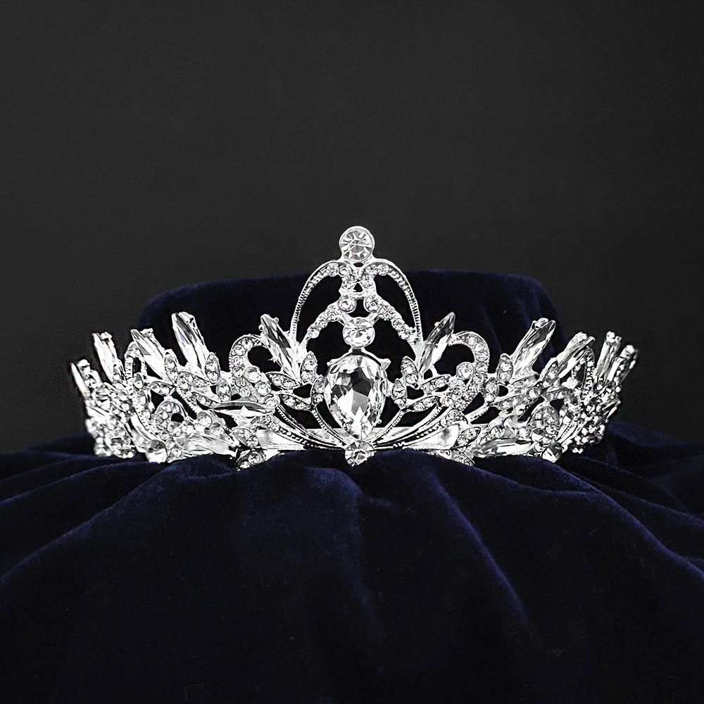 Kriaa Silver Plated White Austrian Stone Crown-1506613