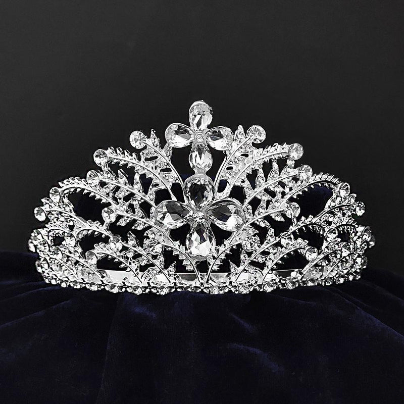 Kriaa Silver Plated White Austrian Stone Crown-1506617