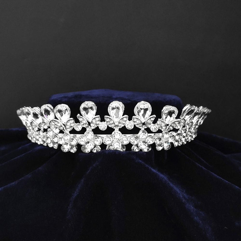 Kriaa Silver Plated White Austrian Stone Crown-1506618