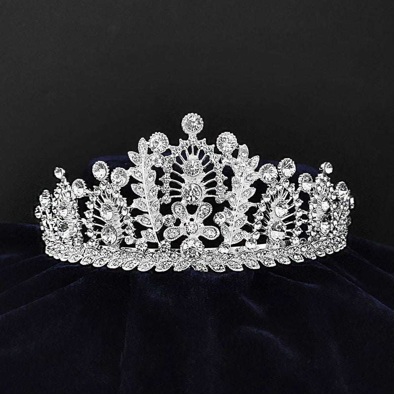Kriaa Silver Plated White Austrian Stone Crown-1506626