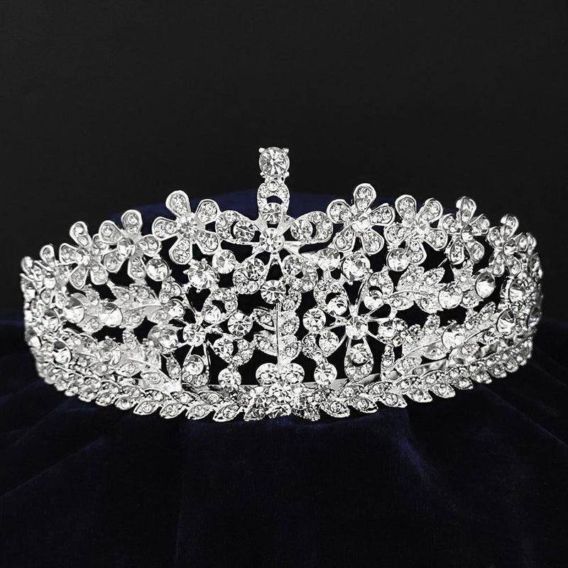 Kriaa Silver Plated White Austrian Stone Crown-1506628