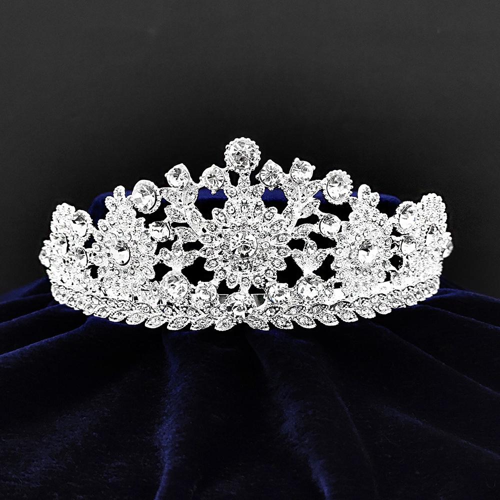 Kriaa Silver Plated White Austrian Stone Crown-1506631