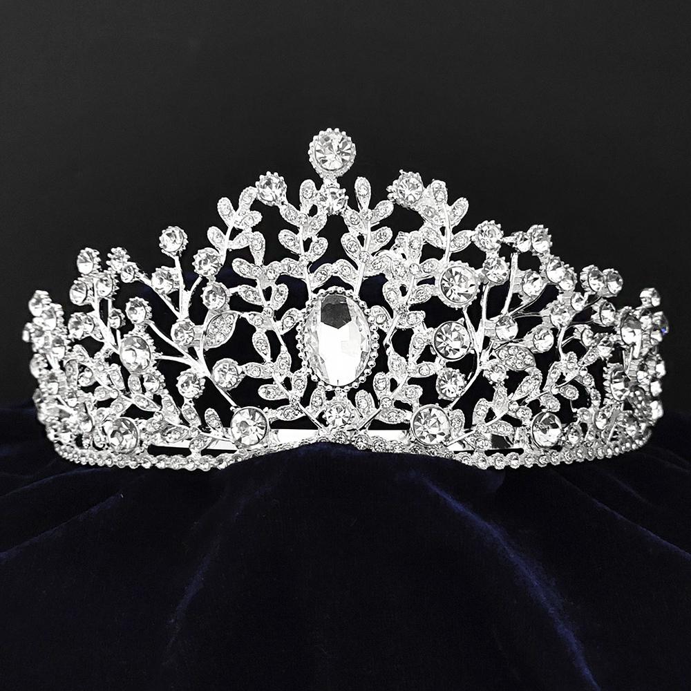 Kriaa Silver Plated White Austrian Stone Crown-1506639