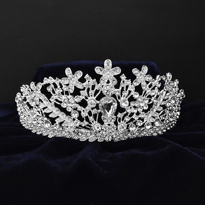 Kriaa Silver Plated White Austrian Stone Crown-1506643