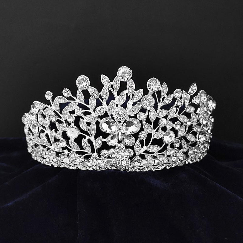 Kriaa Silver Plated White Austrian Stone Crown-1506644