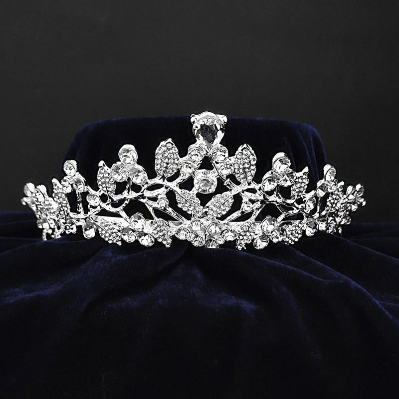Kriaa Silver Plated White Austrian Stone Crown-1506645