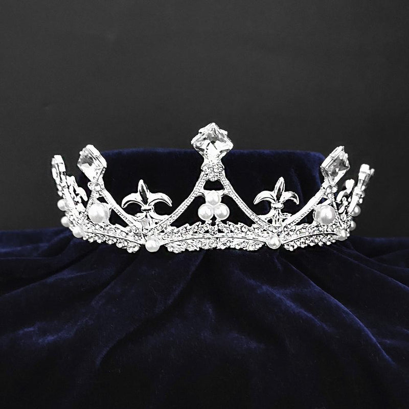 Kriaa Silver Plated White Austrian Stone Crown-1506647