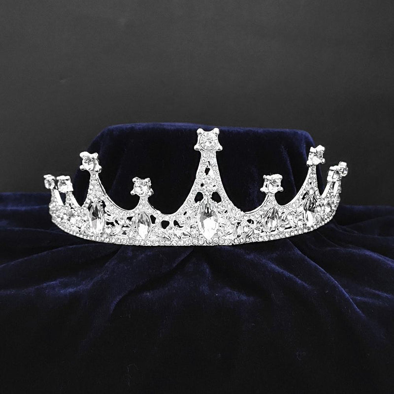 Kriaa Silver Plated White Austrian Stone Crown-1506648