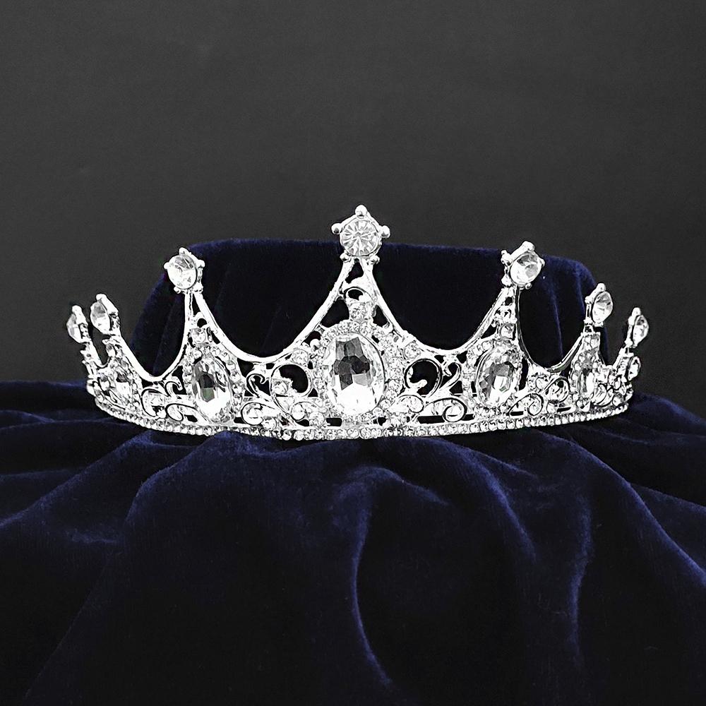 Kriaa Silver Plated White Austrian Stone Crown-1506649