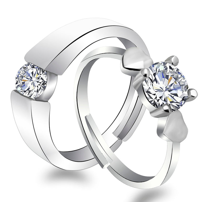 Urbana Rhodium Plated Solitaire Couple Ring Set With Crystal Stone - 1506903