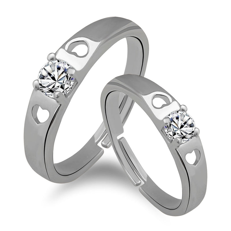 Urbana Rhodium Plated Solitaire Couple Ring Set With Crystal Stone - 1506910