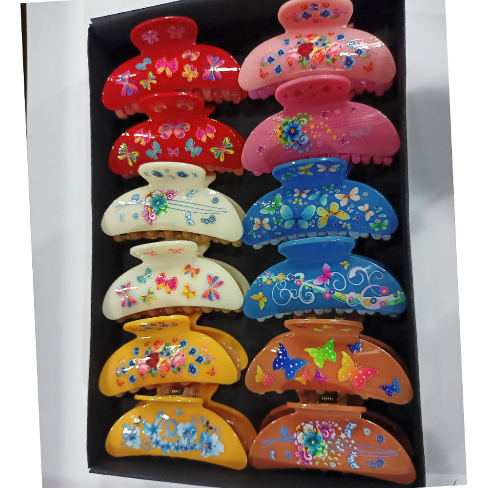 Eugenia Assorted Color Pack Of 12 Floral Print Hair Clip