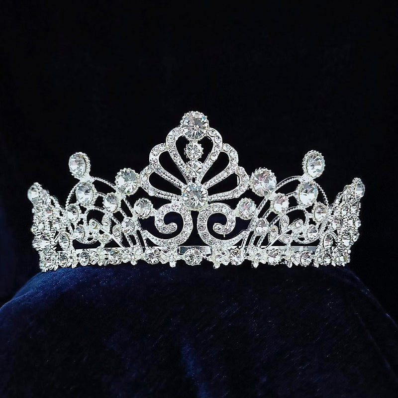 Kriaa Silver Plated White Austrian Stone Crown  - 1507115