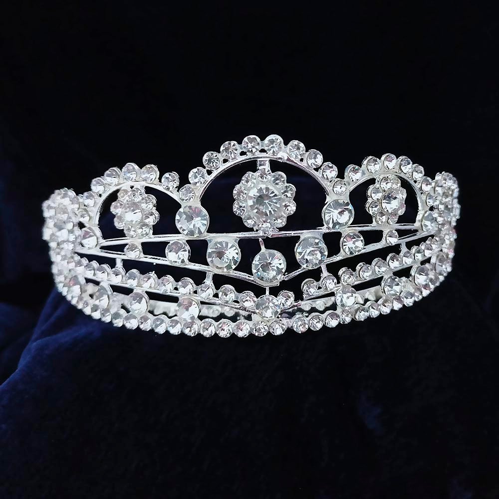 Kriaa Silver Plated White Austrian Stone Crown  - 1507118