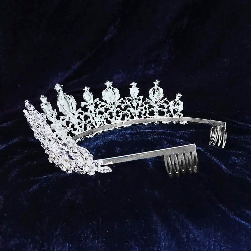 Kriaa Silver Plated White Austrian Stone Crown  - 1507121