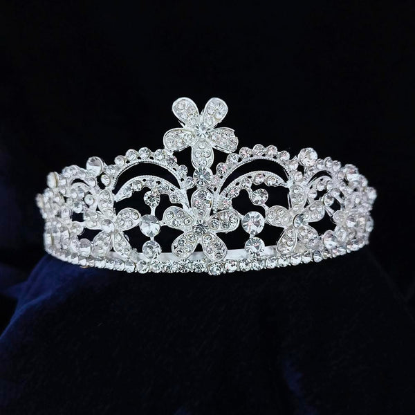 Kriaa Silver Plated White Austrian Stone Crown  - 1507123