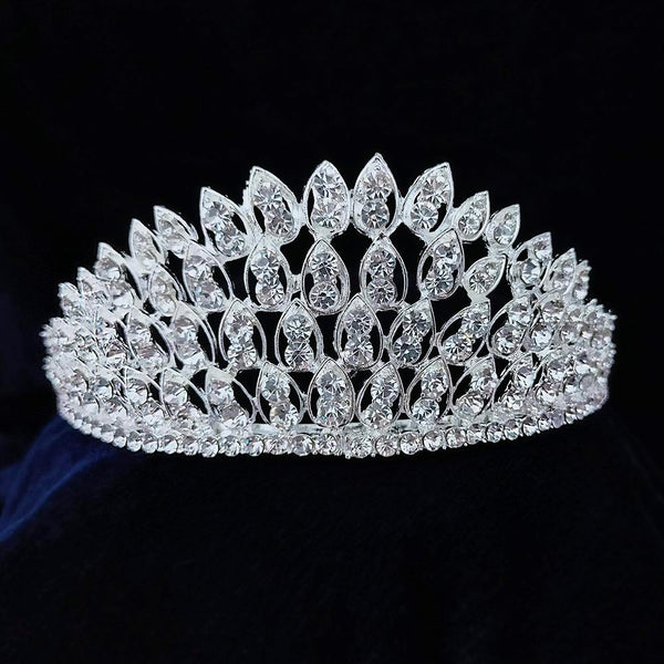 Kriaa Silver Plated White Austrian Stone Crown  - 1507126