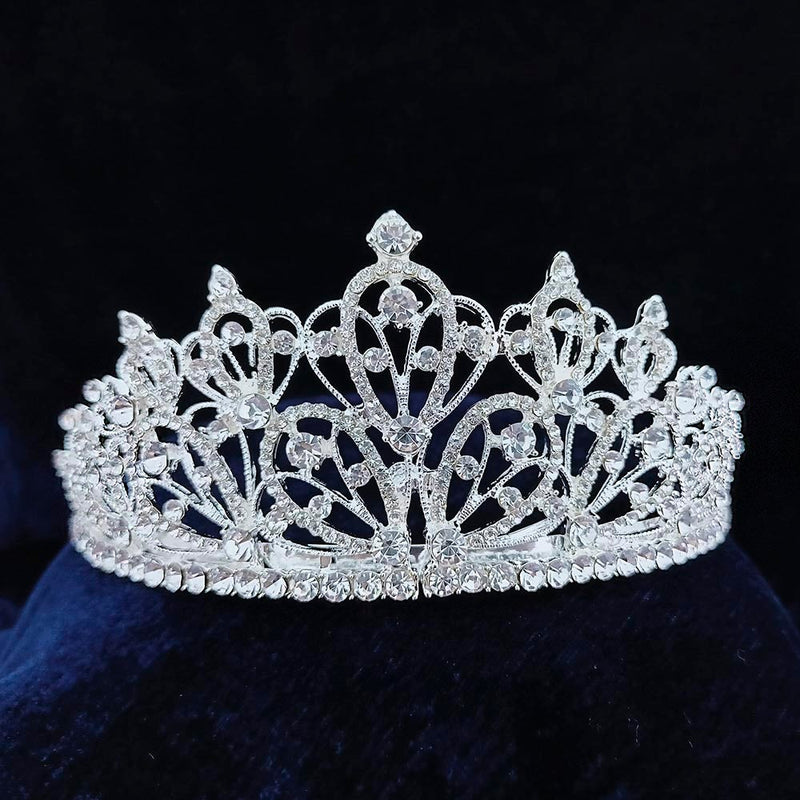 Kriaa Silver Plated White Austrian Stone Crown  - 1507127