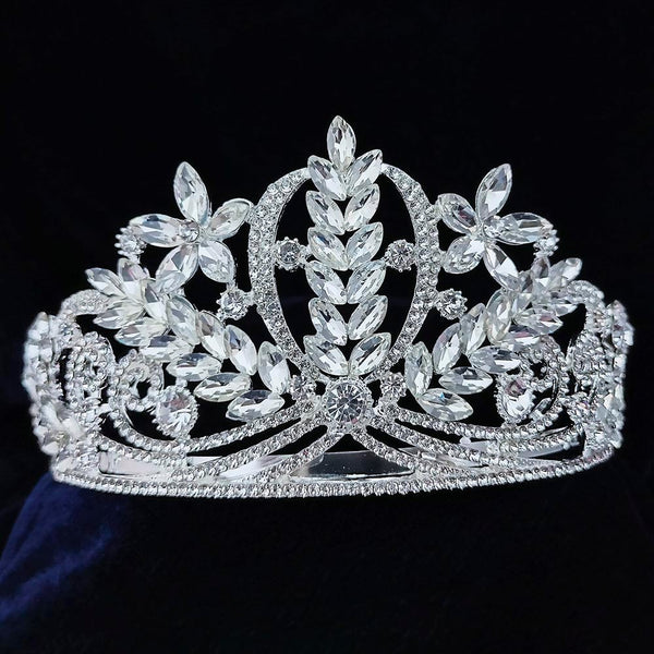 Kriaa Silver Plated White Austrian Stone Crown  - 1507132