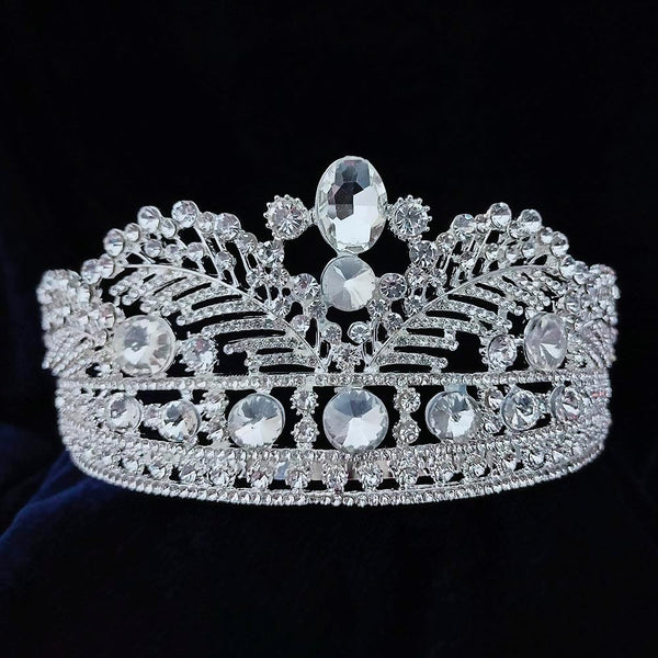 Kriaa Silver Plated White Austrian Stone Crown  - 1507136
