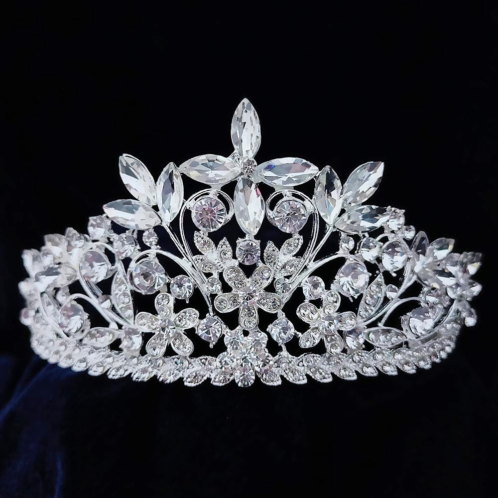Kriaa Silver Plated White Austrian Stone Crown  - 1507141