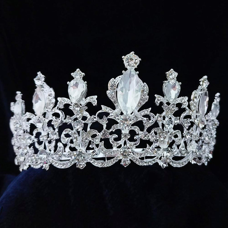 Kriaa Silver Plated White Austrian Stone Crown  - 1507142