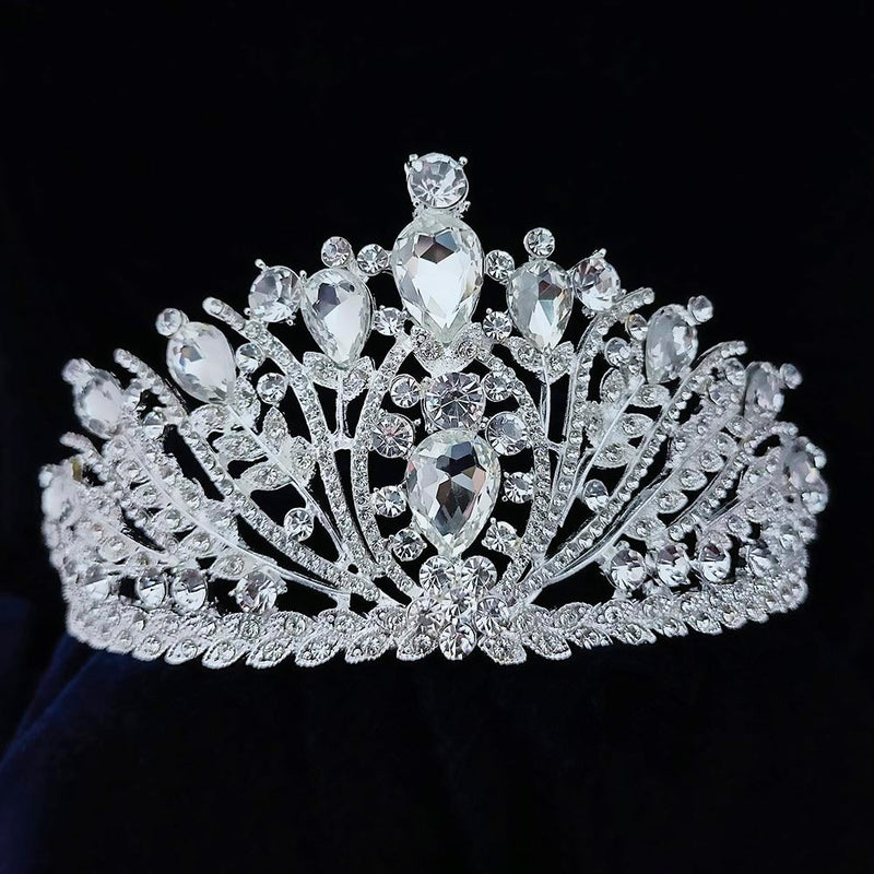 Kriaa Silver Plated White Austrian Stone Crown  - 1507143