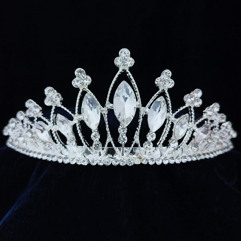Kriaa Silver Plated White Austrian Stone Crown  - 1507145