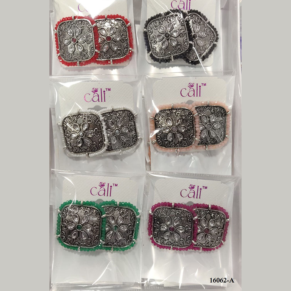 Corbeda Fashion Oxidised Plated Assorted Color Meenakari Stud Earrings