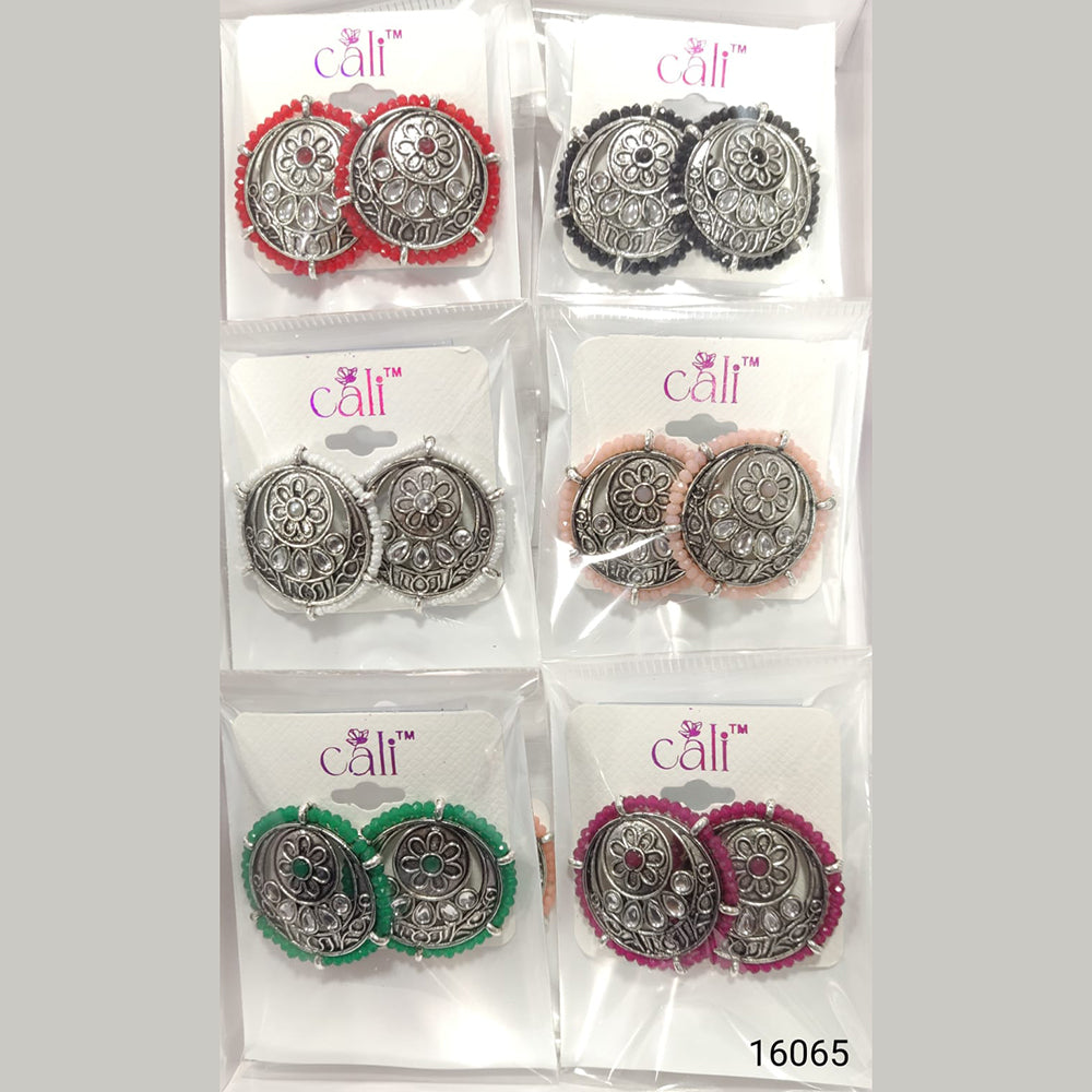 Corbeda Fashion Oxidised Plated Assorted Color Meenakari Stud Earrings