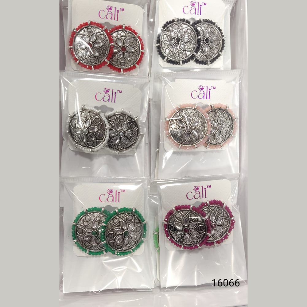 Corbeda Fashion Oxidised Plated Assorted Color Meenakari Stud Earrings