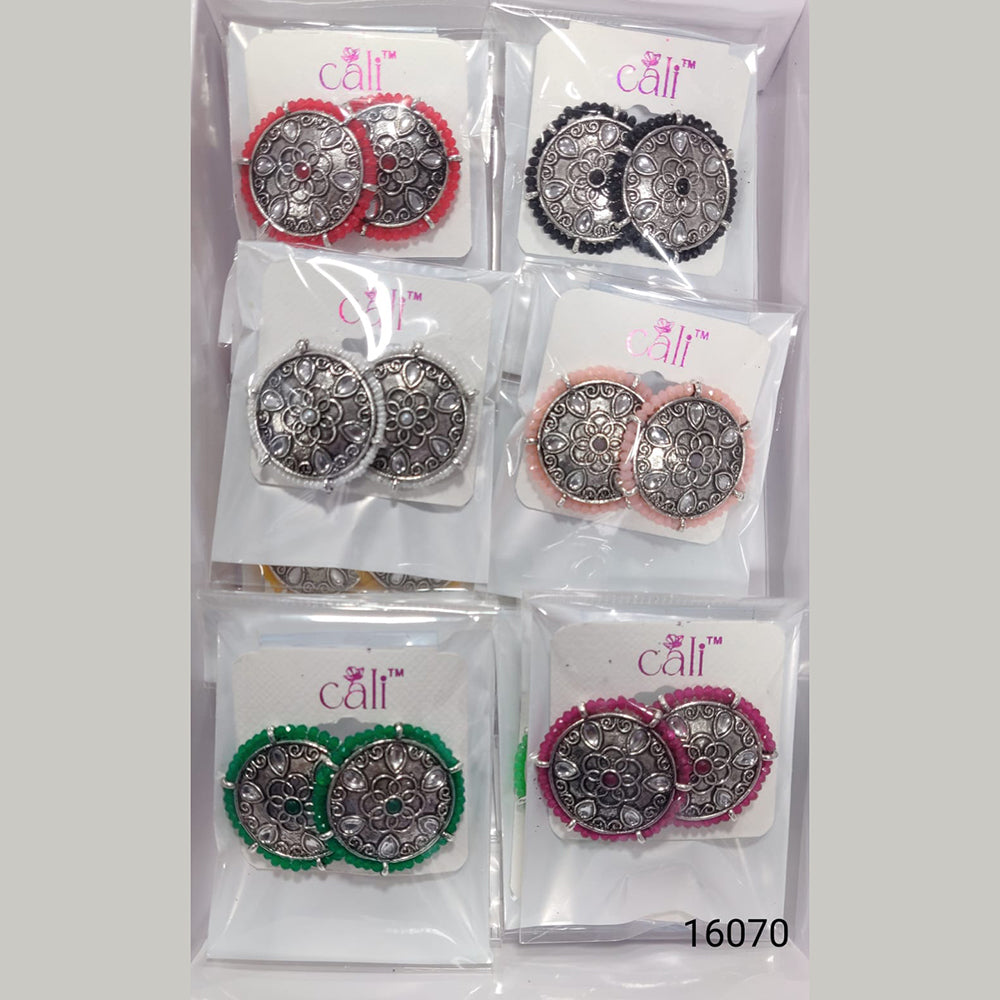 Corbeda Fashion Oxidised Plated Assorted Color Meenakari Stud Earrings