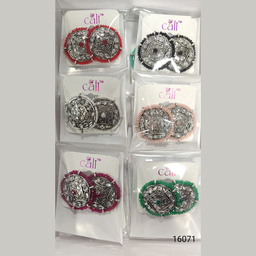 Corbeda Fashion Oxidised Plated Assorted Color Meenakari Stud Earrings