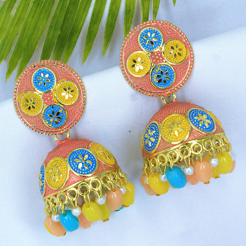 Mahavir Gold Plated Meenakari Jhumki Earrings