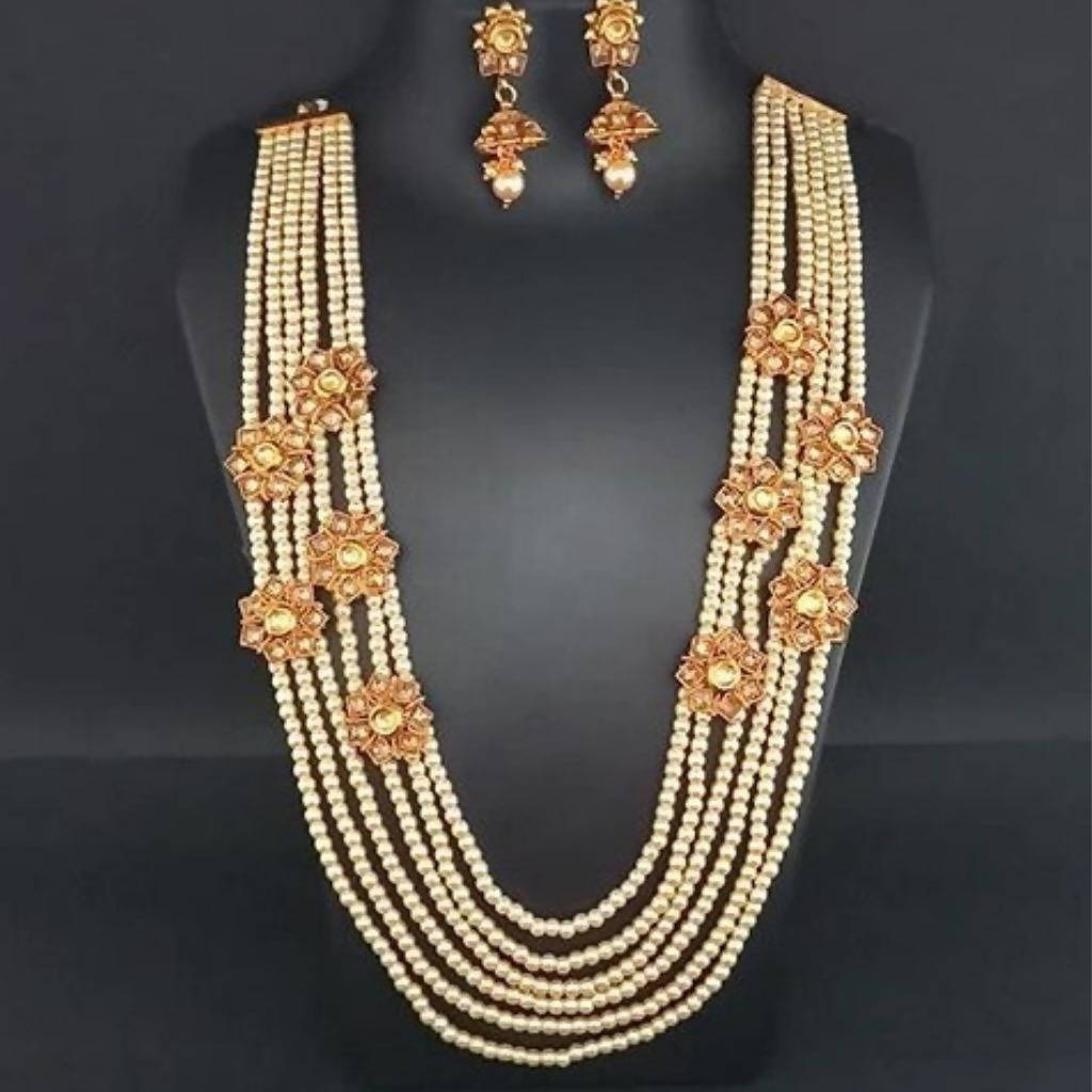 Ganpati Arts AD Stone Pearl Copper Necklace Set
