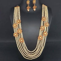 Ganpati Arts AD Stone Pearl Copper Necklace Set