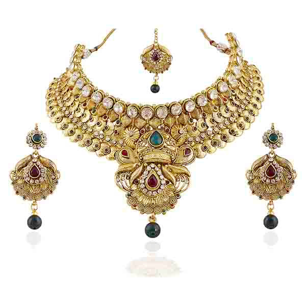 Vivaah Gold Plated Stone Choker Necklace Set With Maang Tikka - 2000303