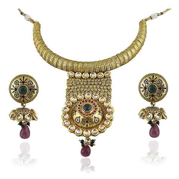 Vivaah Kundan Pota Stone Gold Plated Necklace Set - 2000311