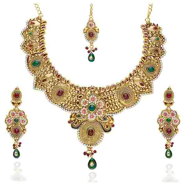 Vivaah Meenakari Stone Necklace Set With Maang Tikka - 2000315