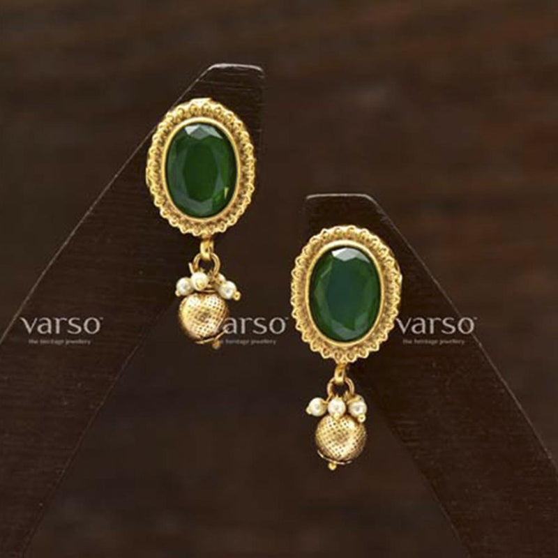 Varso Gold Polish Brass Alloy Ball & Pearl Fitting Dangler Earrings  - 201023B