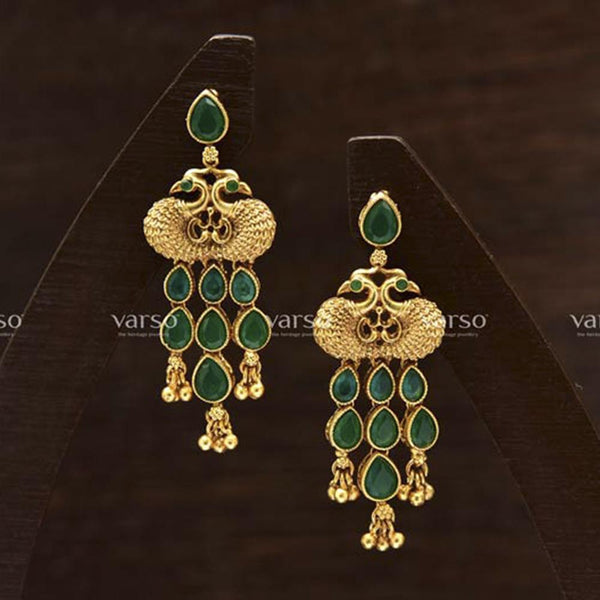 Varso Green Gold Polish Brass Alloy Ball Fitting Dangler Earrings  - 201049A