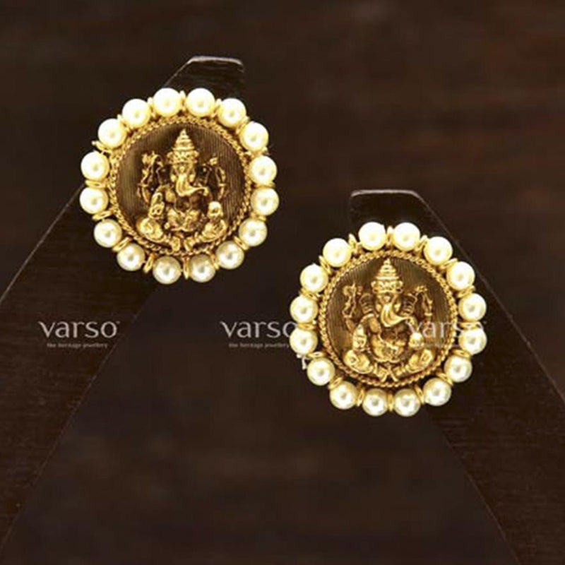 Varso Gold Polish Brass Alloy Pearl  Fitting Stud Earrings  - 201141A