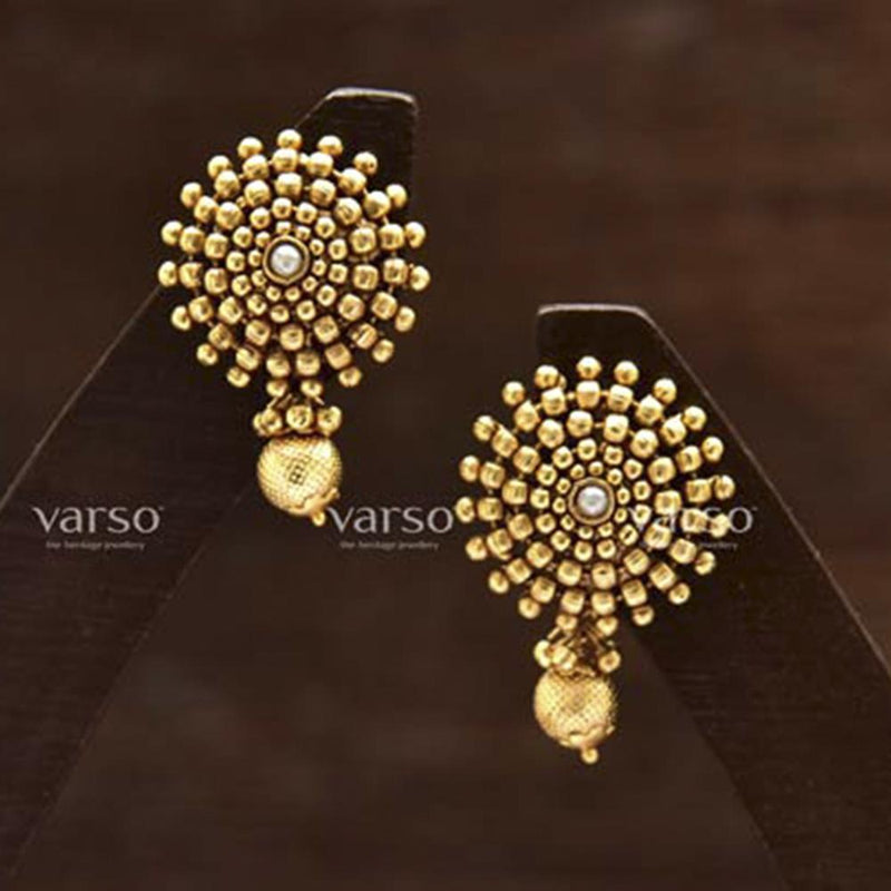 Varso Gold Polish Brass Alloy Ball Fitting Dangler Earrings  - 201285