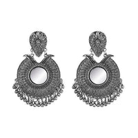 Jeweljunk Silver Plated Mirror Dangler Afghani Earrings - 1314834A