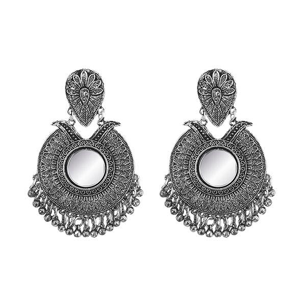 Jeweljunk Silver Plated Mirror Dangler Afghani Earrings - 1314834A