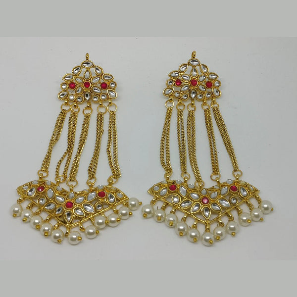 Midas Touch Gold Plated Pink Stone And Kundan Dangler Earrings
