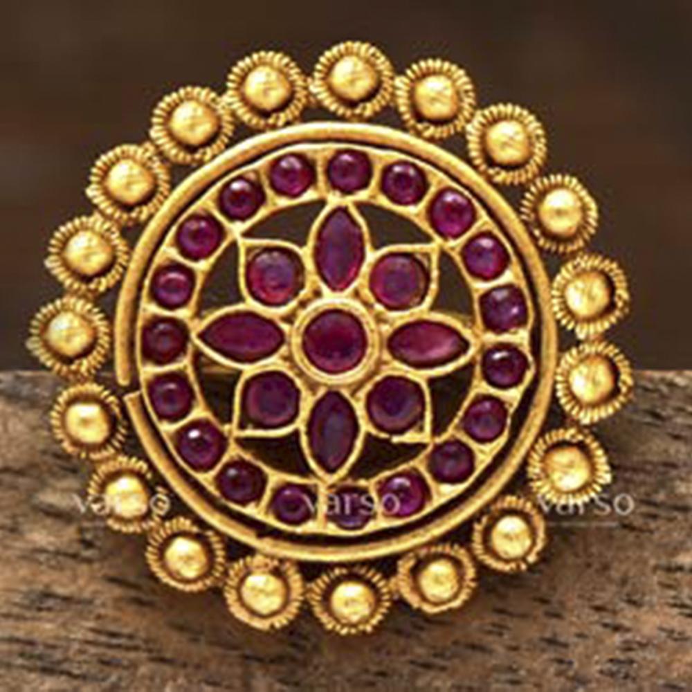 Varso Kempu Gold Polish Brass Adjustable Ring - 2036A