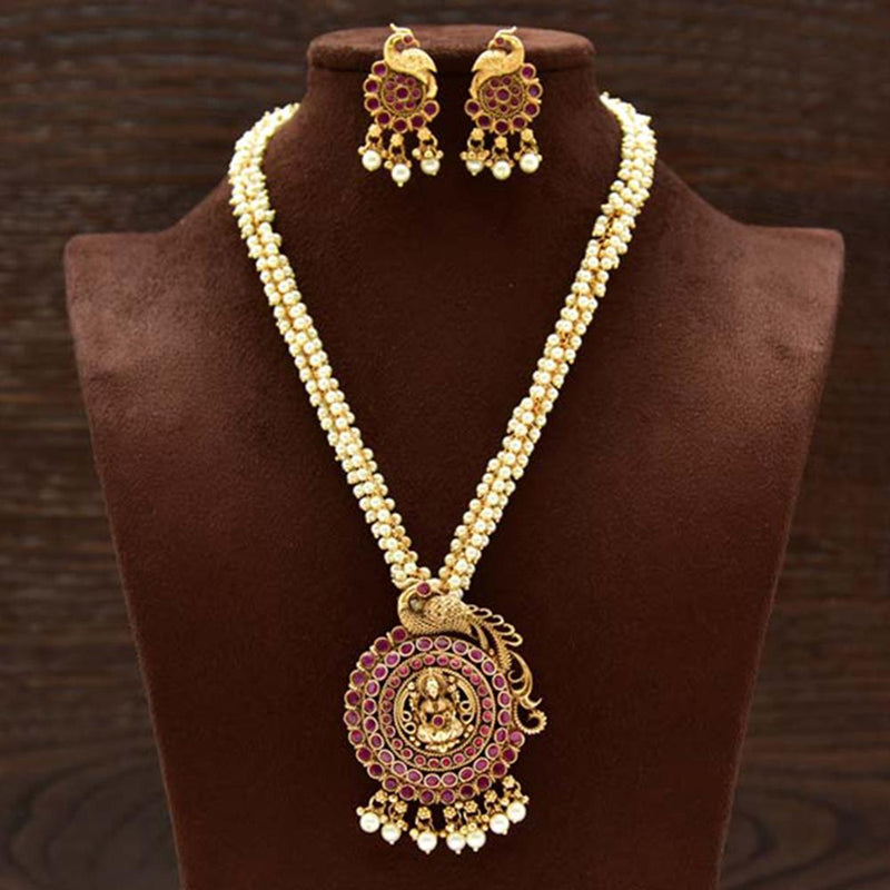 Varso Ruby Gold Polish Brass Alloy Pearl Fitting Adjustalble Chain Necklace Set - 2051321