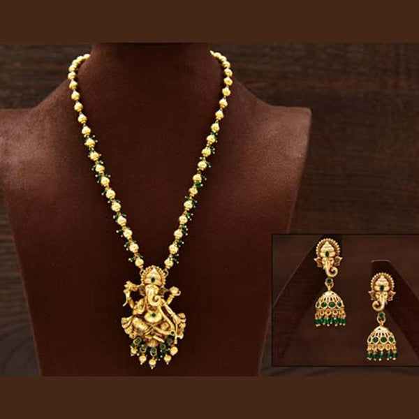 Varso Green Color Gold Polish Brass Alloy Ruby & Ball Fitting Adjustalble Chain Necklace Set - 2051591