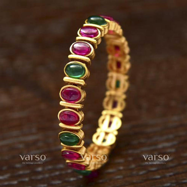 Varso Kempu & Green Gold Antique Plated Flexible Bangles - 206448C